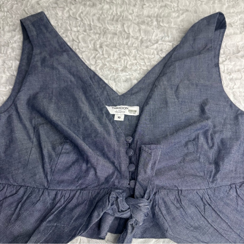 Chambray Ruffle Crop Top by Thakoon Size 10 - Picture 8 of 15